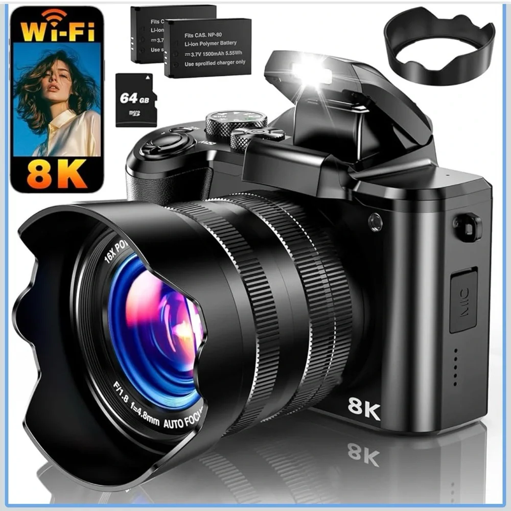 8K Black Digital Camera with Wi-Fi